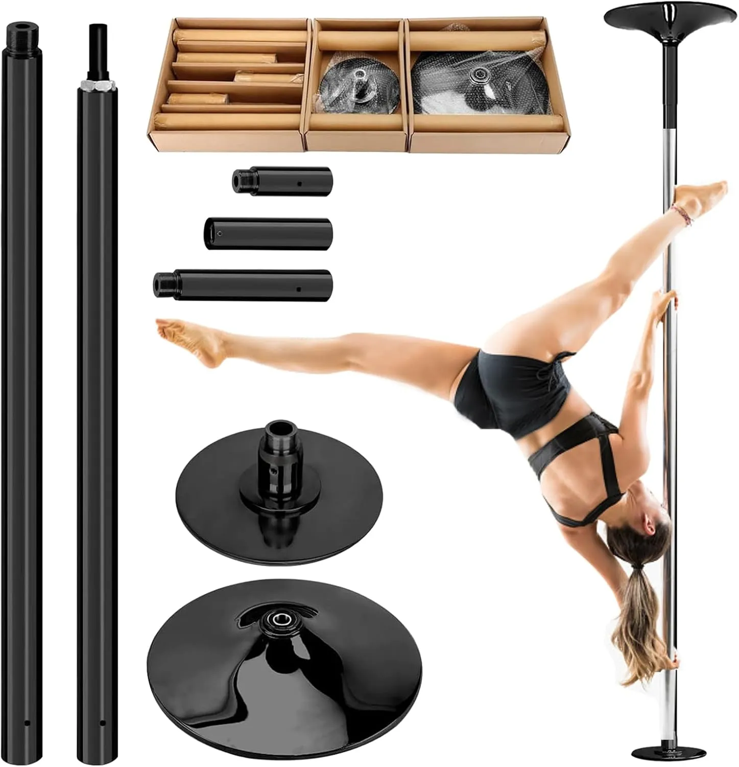 Pole Dance Pole for Home,Removable 45mm Rotate & Static Dancing Pole Heavy-Duty Steel Pole Dancing Pole, Adjustable Height Professional Grade Excellent for Home Exercise Club Gym(Colorful,Black)