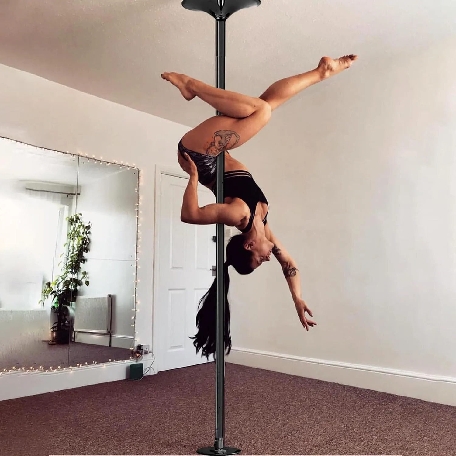 Pole Dance Pole for Home,Removable 45mm Rotate & Static Dancing Pole Heavy-Duty Steel Pole Dancing Pole, Adjustable Height Professional Grade Excellent for Home Exercise Club Gym(Colorful,Black)