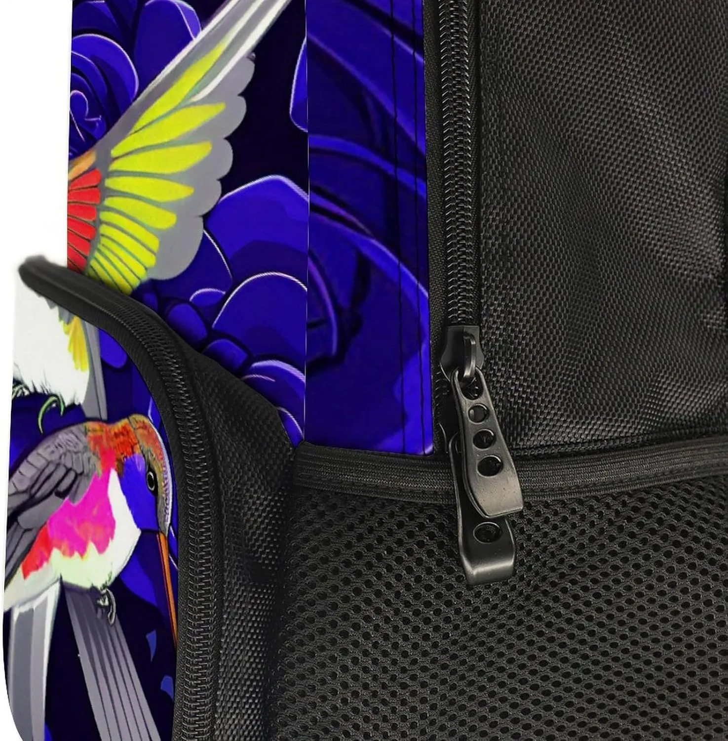 Polyester Daypack Backpack for Trekking Picnic Walking Cycling - Large Capacity Anti-Theft Multipurpose Shoulder Bag, Rose Flowers Hummingbird Chic Animal Bird Art Casual Daypack