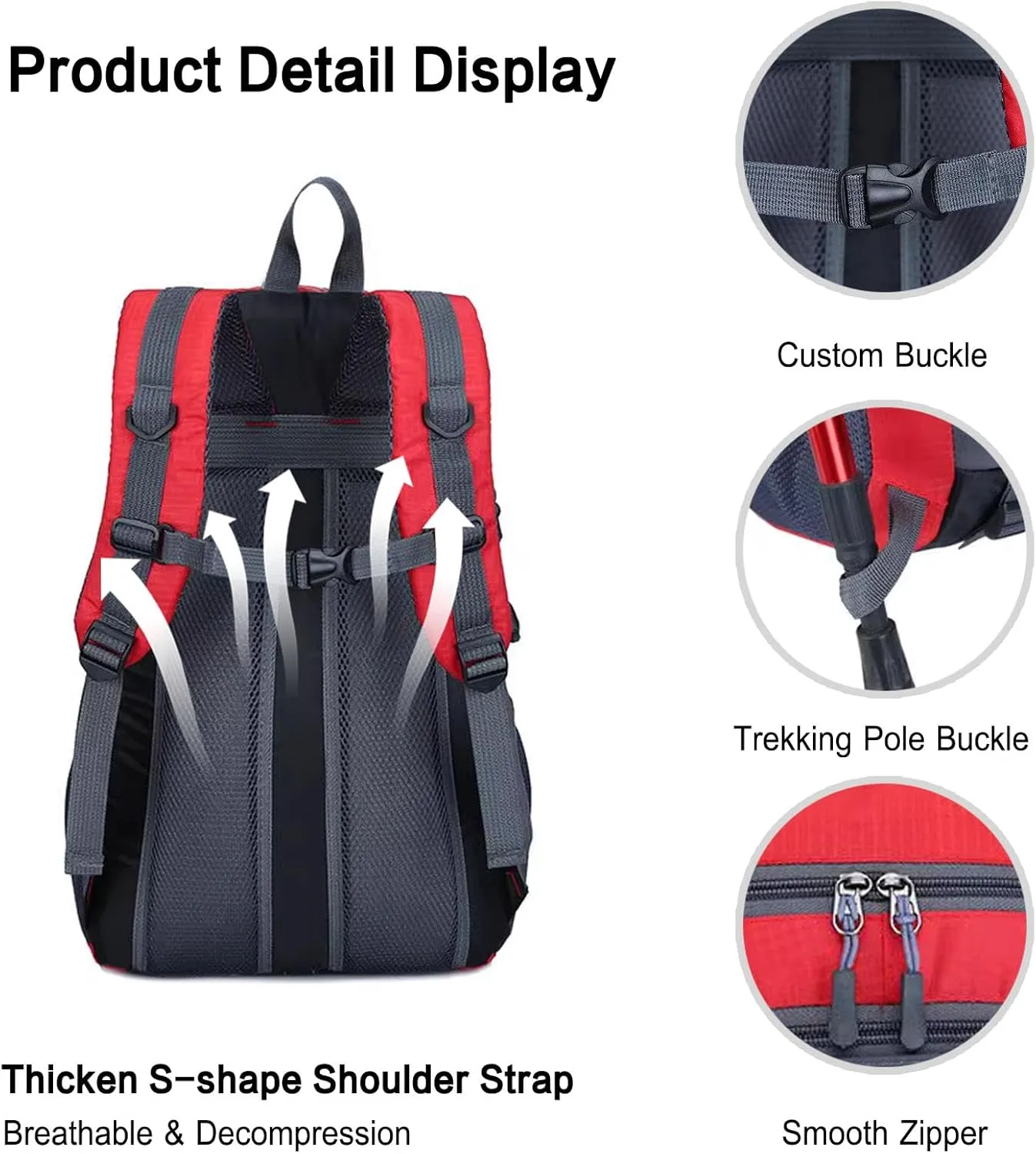 PORRASSO 40L Hiking Backpack Trekking Rucksack Waterproof Daypack Durable Backpack for Women Men Cycling Climbing Outdoor Sports Blue