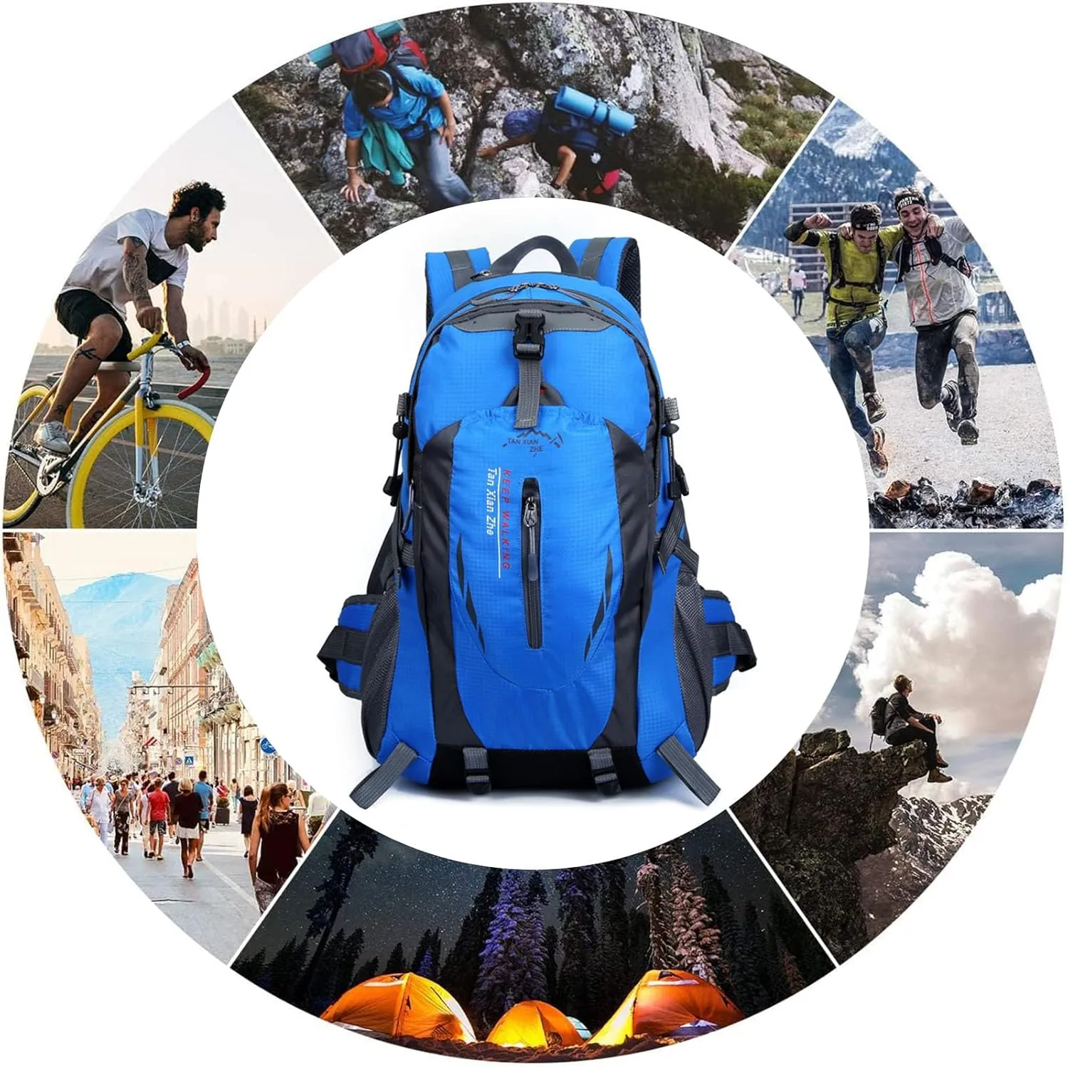 PORRASSO 40L Hiking Backpack Trekking Rucksack Waterproof Daypack Durable Backpack for Women Men Cycling Climbing Outdoor Sports Blue
