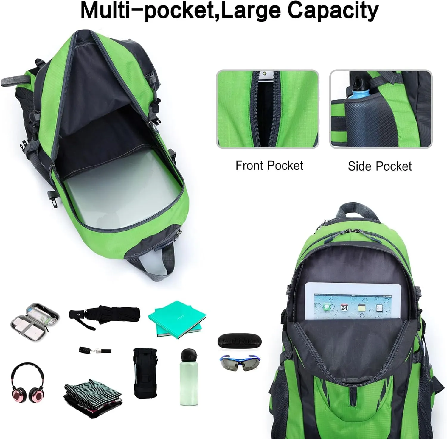 PORRASSO 40L Hiking Backpack Trekking Rucksack Waterproof Daypack Durable Backpack for Women Men Cycling Climbing Outdoor Sports Blue
