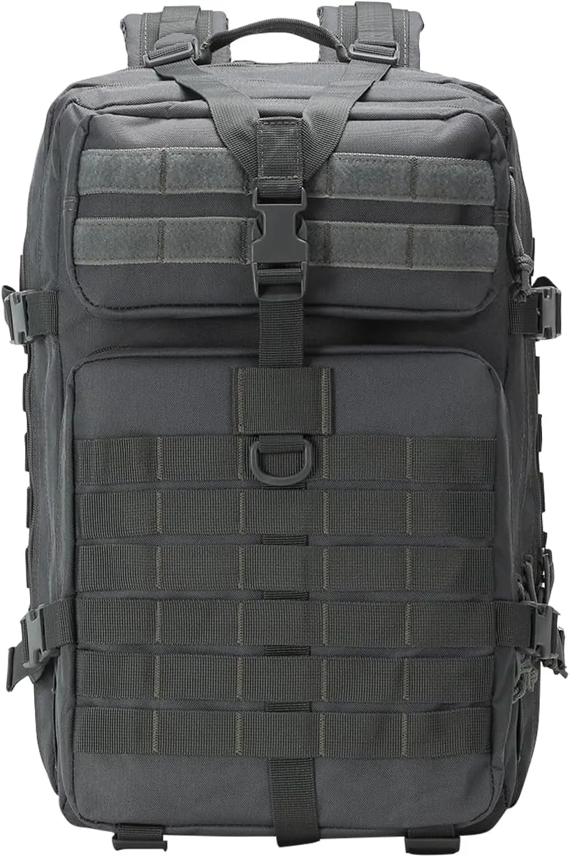 PORRASSO 45L Military Tactical Backpacks Trekking Rucksack Waterproof Outdoor Daypack 3 Day Bug Out Bag Durable Backpack for Survival Traveling Mountaining Grey