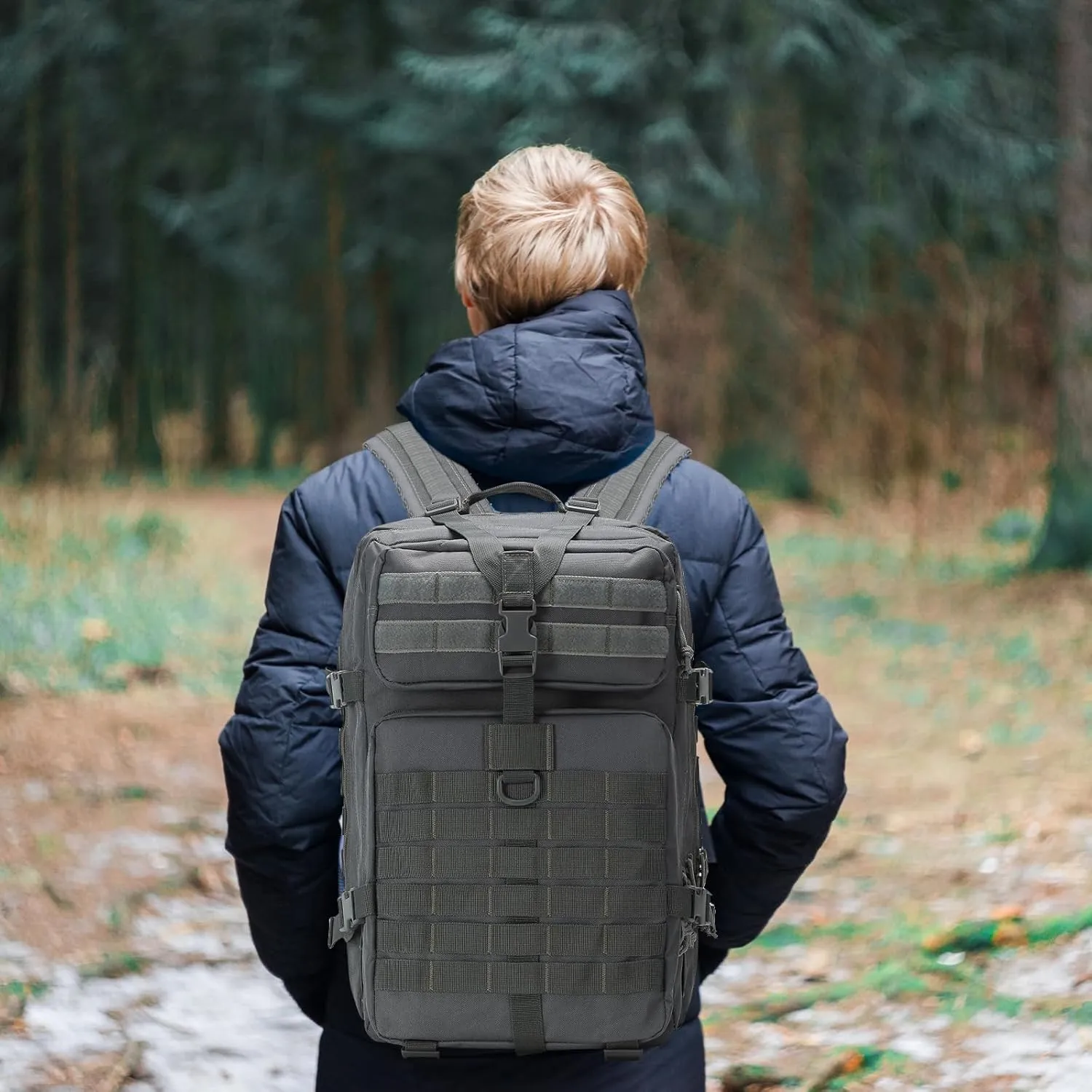 PORRASSO 45L Military Tactical Backpacks Trekking Rucksack Waterproof Outdoor Daypack 3 Day Bug Out Bag Durable Backpack for Survival Traveling Mountaining Grey