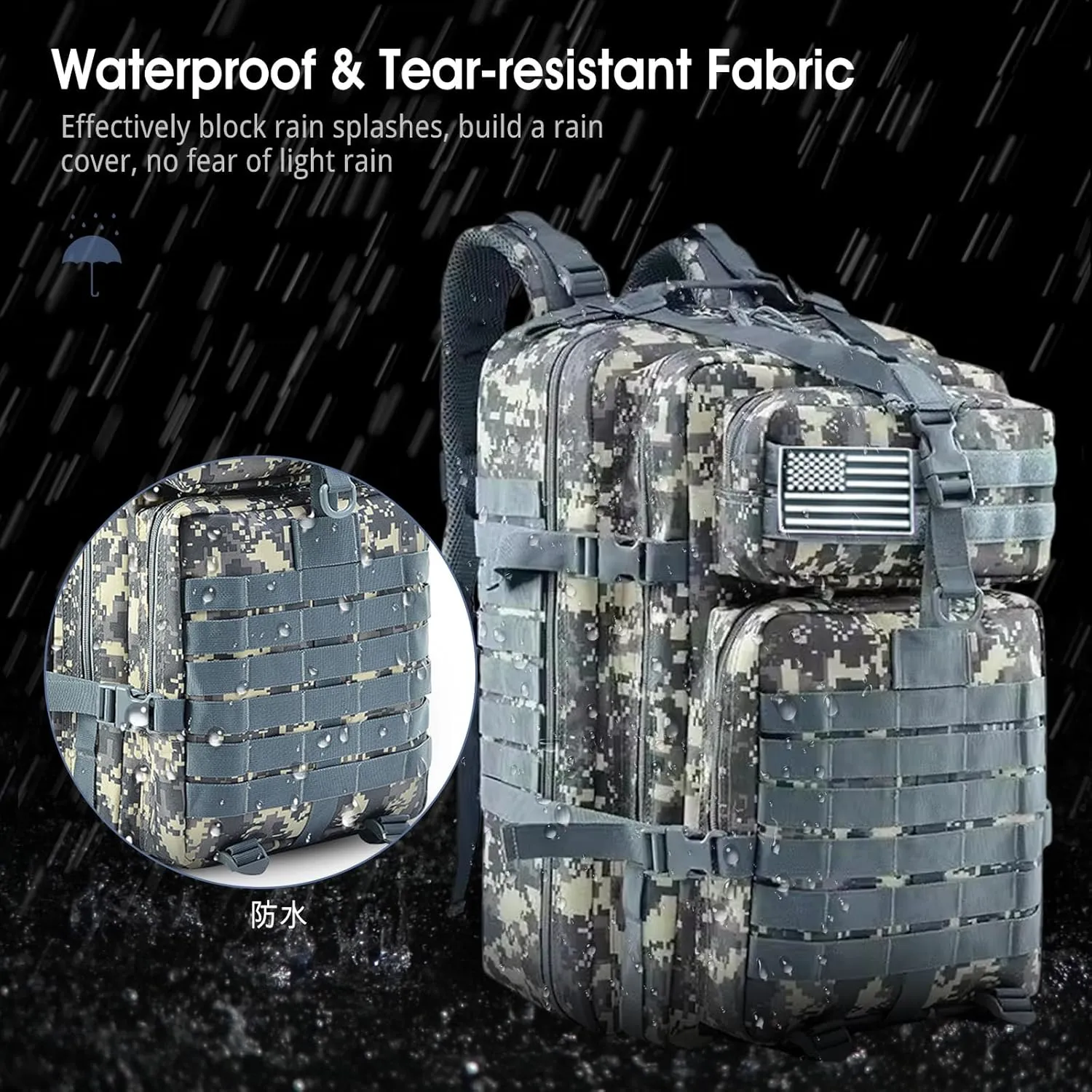 PORRASSO 45L Military Tactical Backpacks Trekking Rucksack Waterproof Outdoor Daypack 3 Day Bug Out Bag Durable Backpack for Survival Traveling Mountaining Grey