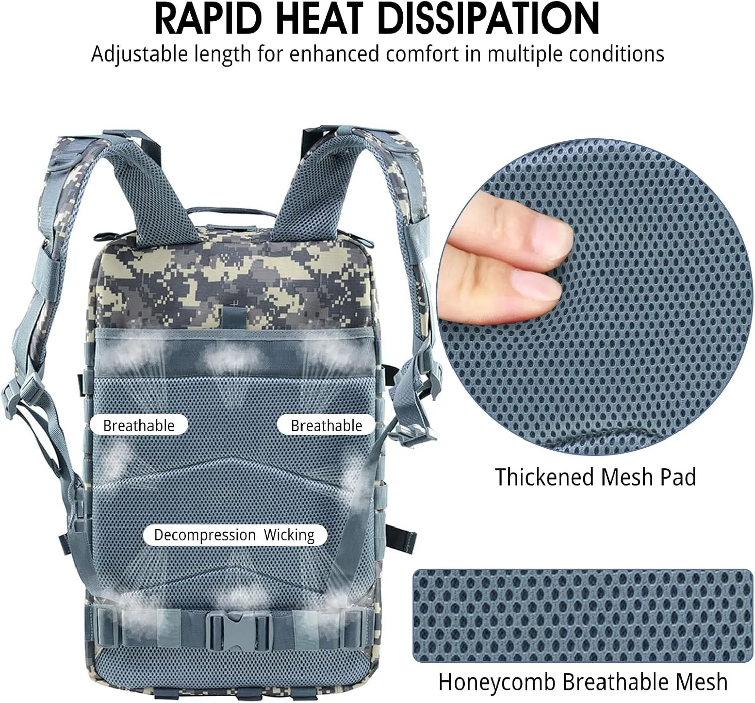 PORRASSO 45L Military Tactical Backpacks Trekking Rucksack Waterproof Outdoor Daypack 3 Day Bug Out Bag Durable Backpack for Survival Traveling Mountaining Grey
