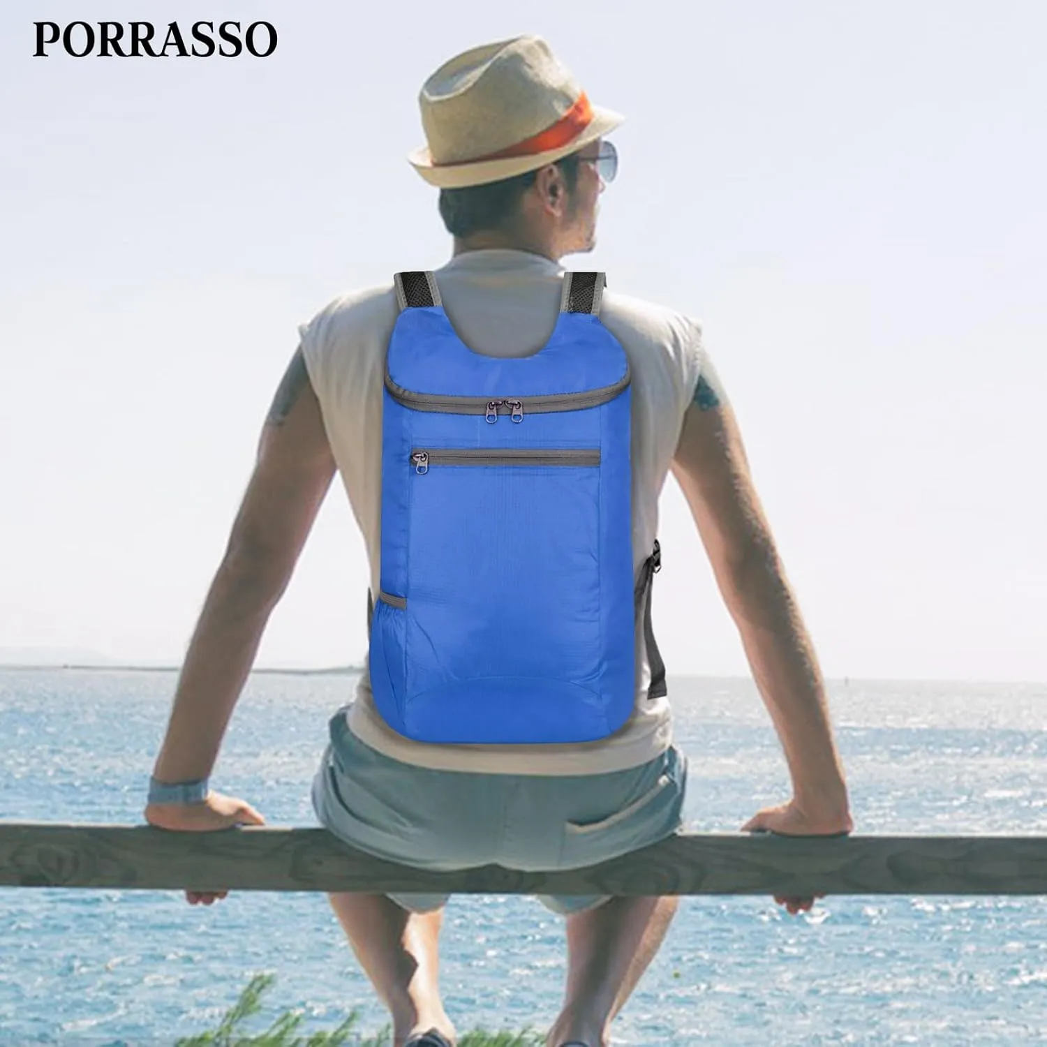 PORRASSO Hiking Backpack Lightweight Waterproof Daypack Foldable Rucksack Backpack for Women Men Camping Trekking Cycling Climbing Outdoor Sports Blue A