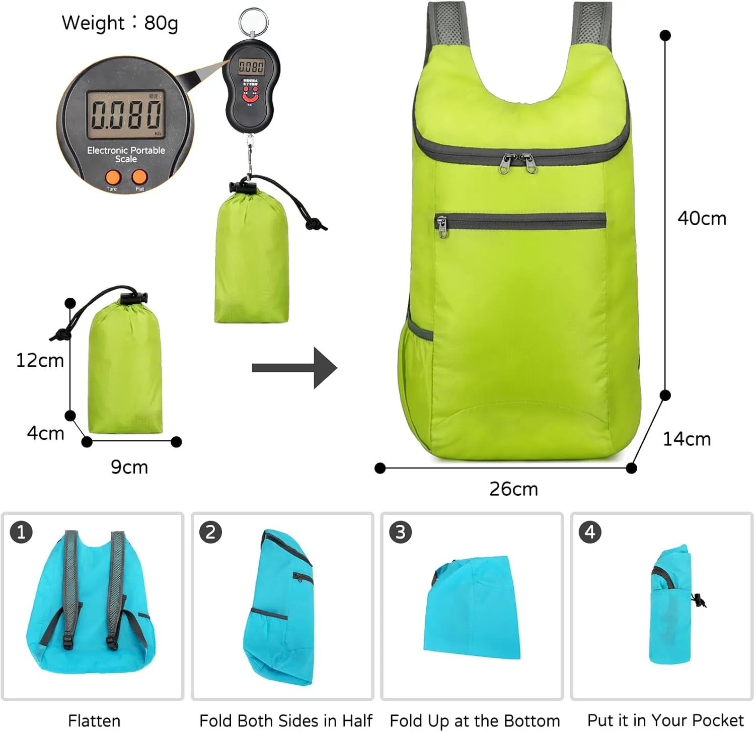 PORRASSO Hiking Backpack Lightweight Waterproof Daypack Foldable Rucksack Backpack for Women Men Camping Trekking Cycling Climbing Outdoor Sports Blue A