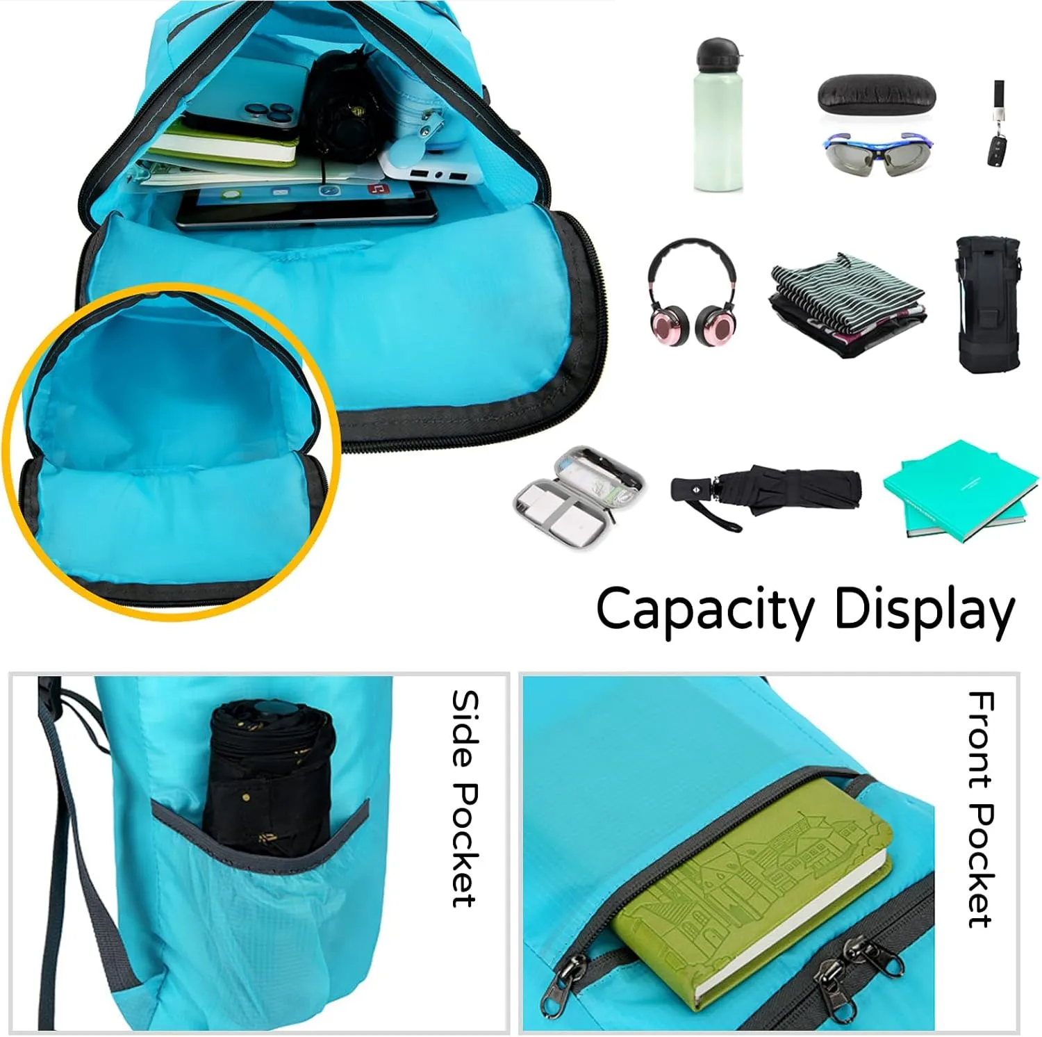 PORRASSO Hiking Backpack Lightweight Waterproof Daypack Foldable Rucksack Backpack for Women Men Camping Trekking Cycling Climbing Outdoor Sports Blue A