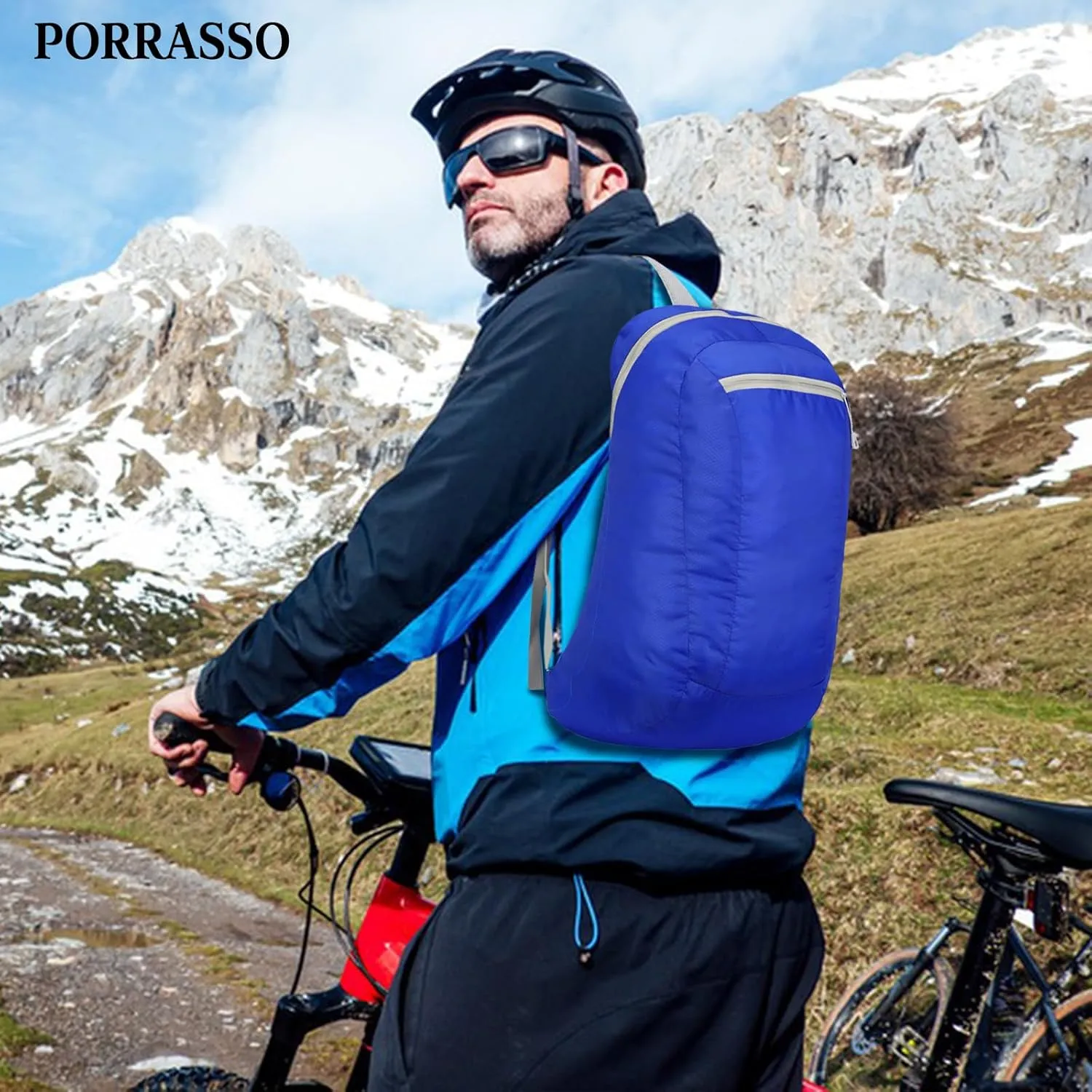 PORRASSO Hiking Backpack Lightweight Waterproof Daypack Foldable Rucksack Backpack for Women Men Camping Trekking Cycling Climbing Outdoor Sports Blue B