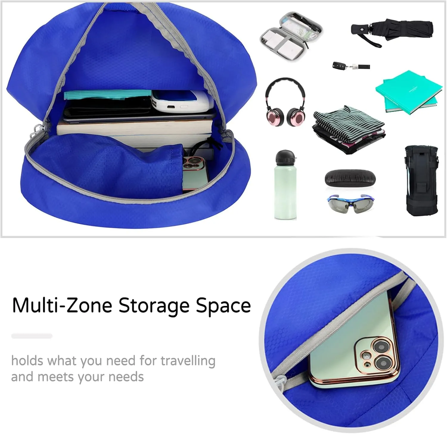 PORRASSO Hiking Backpack Lightweight Waterproof Daypack Foldable Rucksack Backpack for Women Men Camping Trekking Cycling Climbing Outdoor Sports Blue B