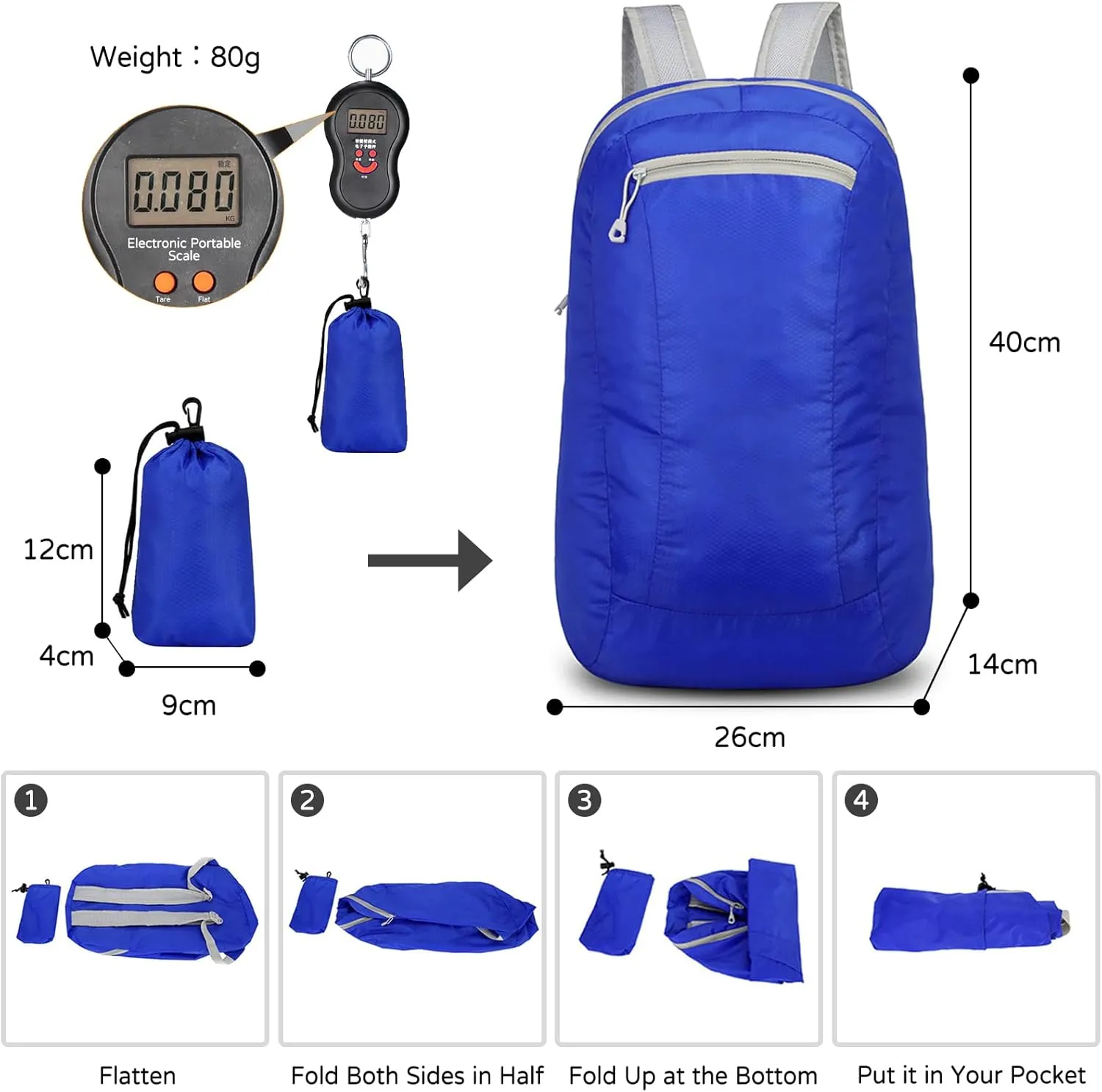 PORRASSO Hiking Backpack Lightweight Waterproof Daypack Foldable Rucksack Backpack for Women Men Camping Trekking Cycling Climbing Outdoor Sports Blue B
