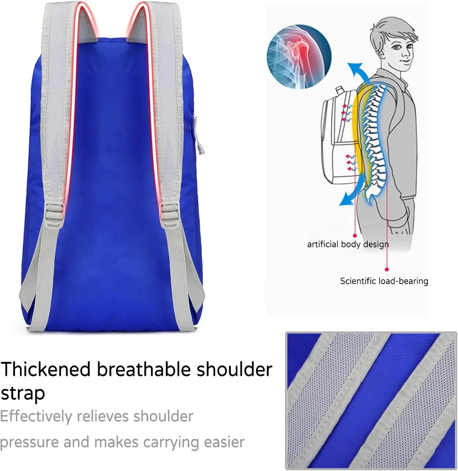 PORRASSO Hiking Backpack Lightweight Waterproof Daypack Foldable Rucksack Backpack for Women Men Camping Trekking Cycling Climbing Outdoor Sports Blue B