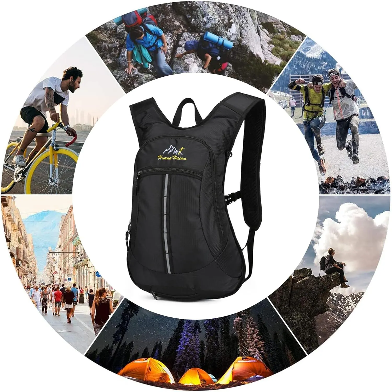 PORRASSO Hiking Backpack Waterproof Daypack 18L Rucksack Lightweight Backpack for Women Men Camping Trekking Cycling Climbing Outdoor Sports Black