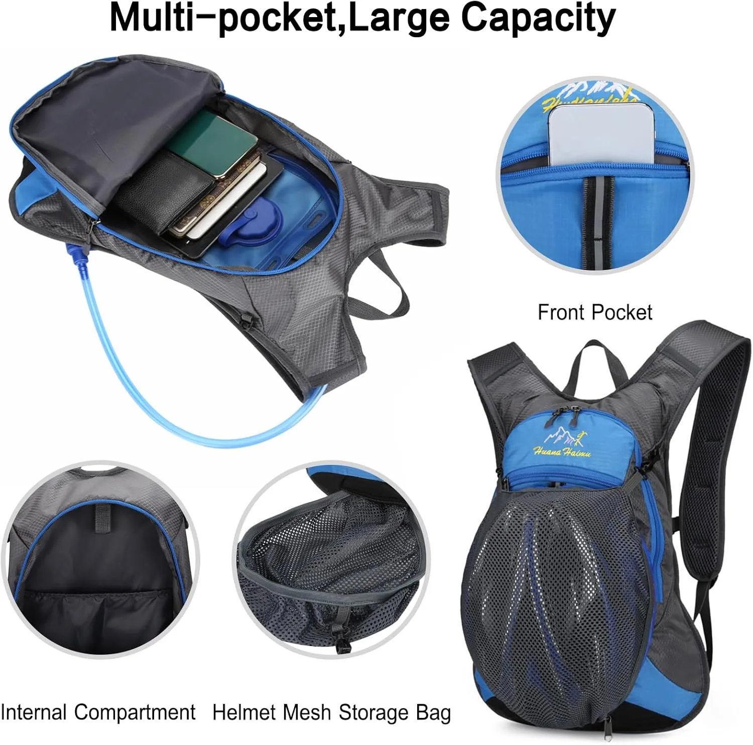 PORRASSO Hiking Backpack Waterproof Daypack 18L Rucksack Lightweight Backpack for Women Men Camping Trekking Cycling Climbing Outdoor Sports Navy Blue