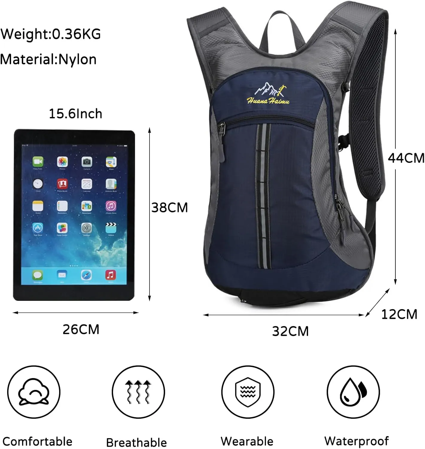 PORRASSO Hiking Backpack Waterproof Daypack 18L Rucksack Lightweight Backpack for Women Men Camping Trekking Cycling Climbing Outdoor Sports Navy Blue