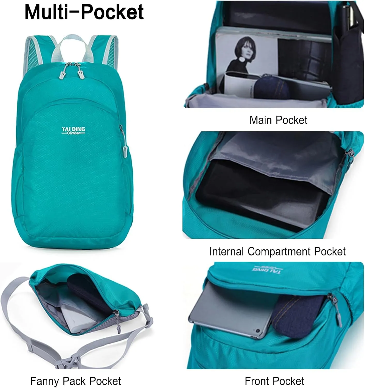 PORRASSO Hiking Backpack Waterproof Daypack Lightweight Foldable Rucksack 19L Backpack for Women Men Camping Trekking Cycling Climbing Outdoor Sports Gray