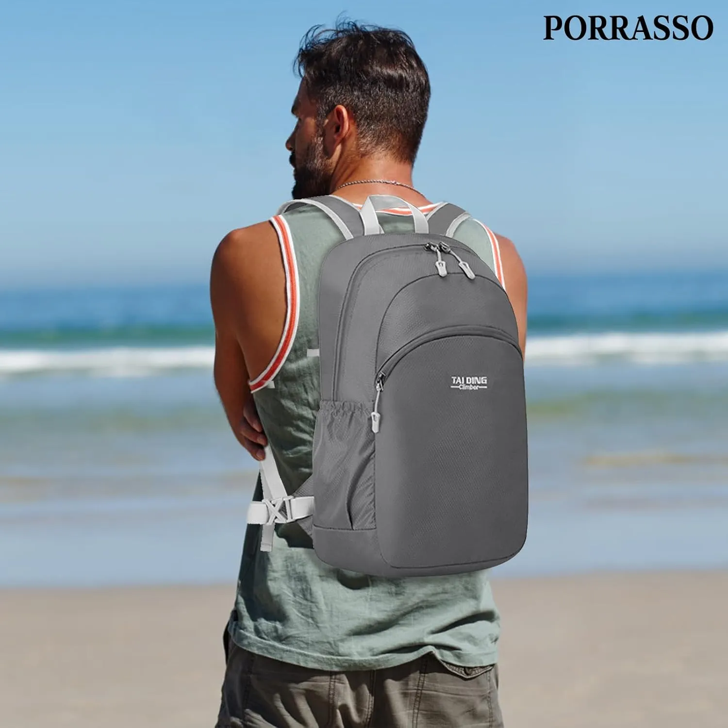 PORRASSO Hiking Backpack Waterproof Daypack Lightweight Foldable Rucksack 19L Backpack for Women Men Camping Trekking Cycling Climbing Outdoor Sports Gray