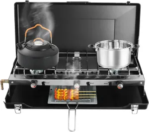 Portable 3-Burner Gas Camping Stove - Lightweight, Foldable Cooking Stove with High Power Burners, Adjustable Heat Control, and Easy Ignition for Outdoor Camping, BBQs, and Picnics