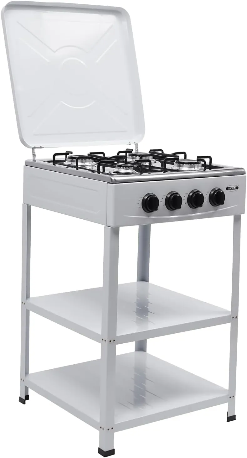 Portable 4 Burner Gas Stove, Outdoor Gas Powered Stove with Support Leg Stand and Wind Shield, Camping Stove for RV Backyard Outdoor Cooking Camping, White