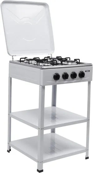 Portable 4 Burner Gas Stove, Outdoor Gas Powered Stove with Support Leg Stand and Wind Shield, Camping Stove for RV Backyard Outdoor Cooking Camping, White