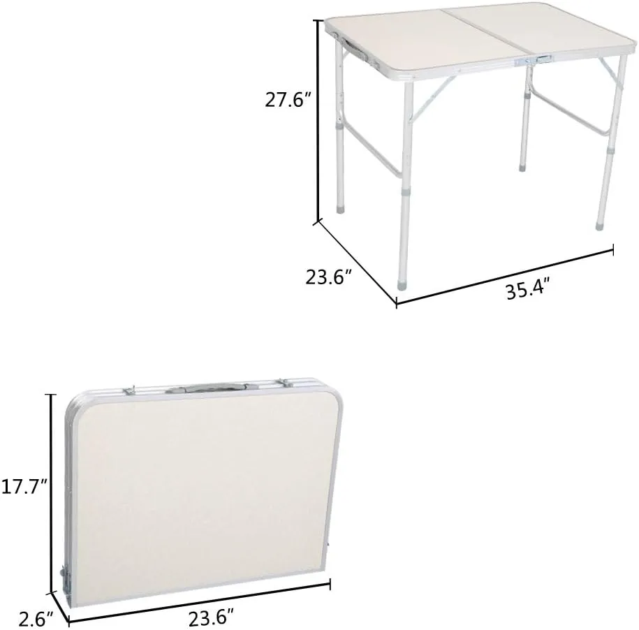 Portable Aluminum Folding Table with Carrying Handle, Adjustable Height, Lightweight Outdoor Picnic Table for Camping, BBQ, Party (90 x 60 x 70cm)