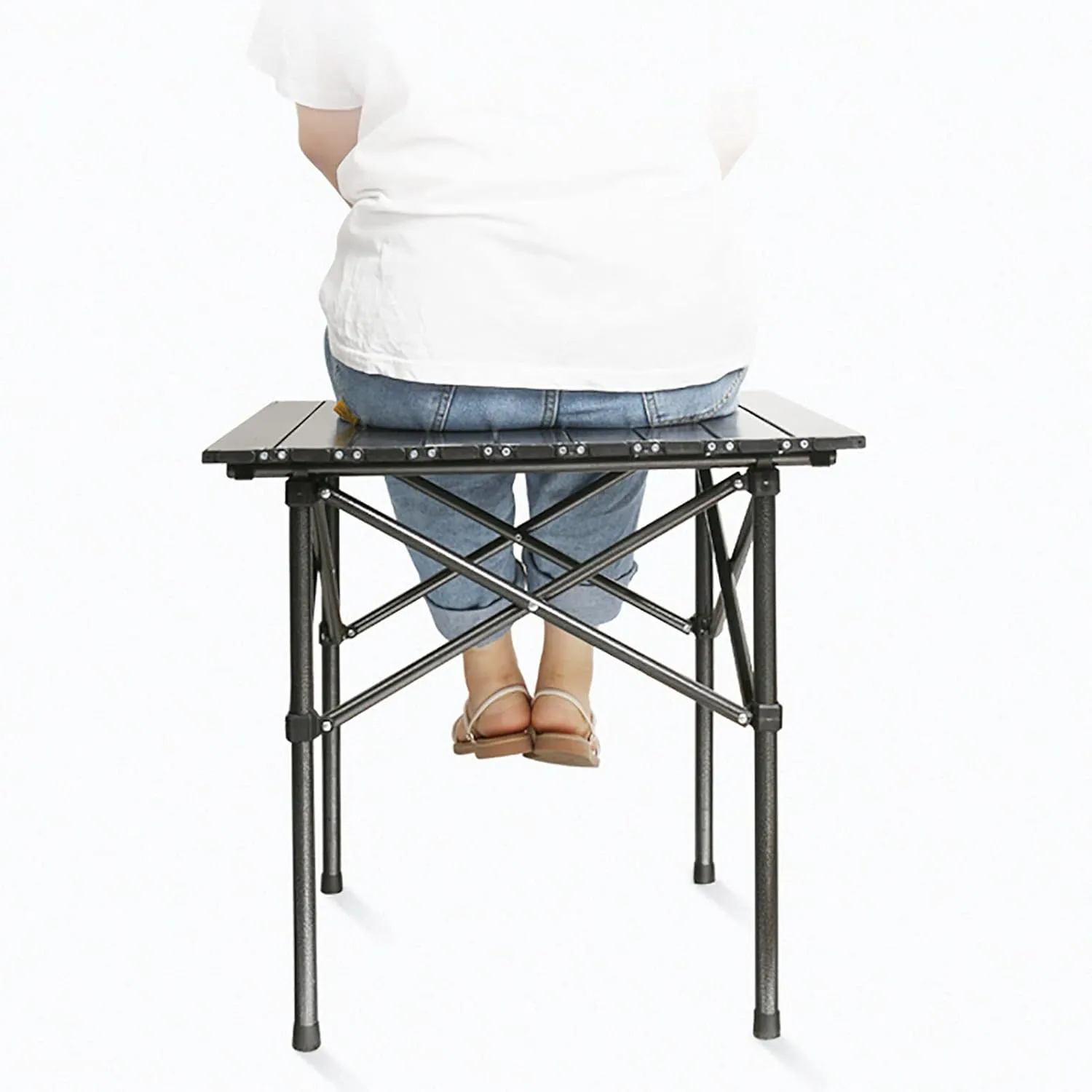 Portable Aluminum Outdoor Folding Table,Compact Beach Travel Table with Carry Bag Roll-up Grill Table for BBQ, Party, Camping,A,94x55x49cm