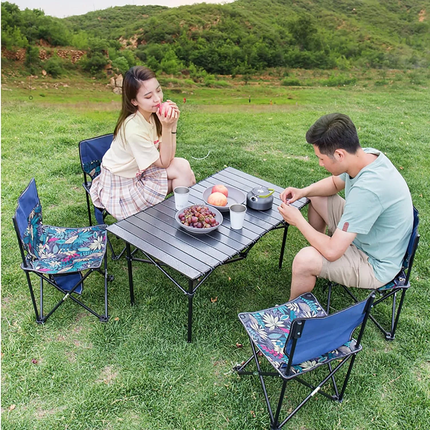 Portable Aluminum Outdoor Folding Table,Compact Beach Travel Table with Carry Bag Roll-up Grill Table for BBQ, Party, Camping,A,94x55x49cm