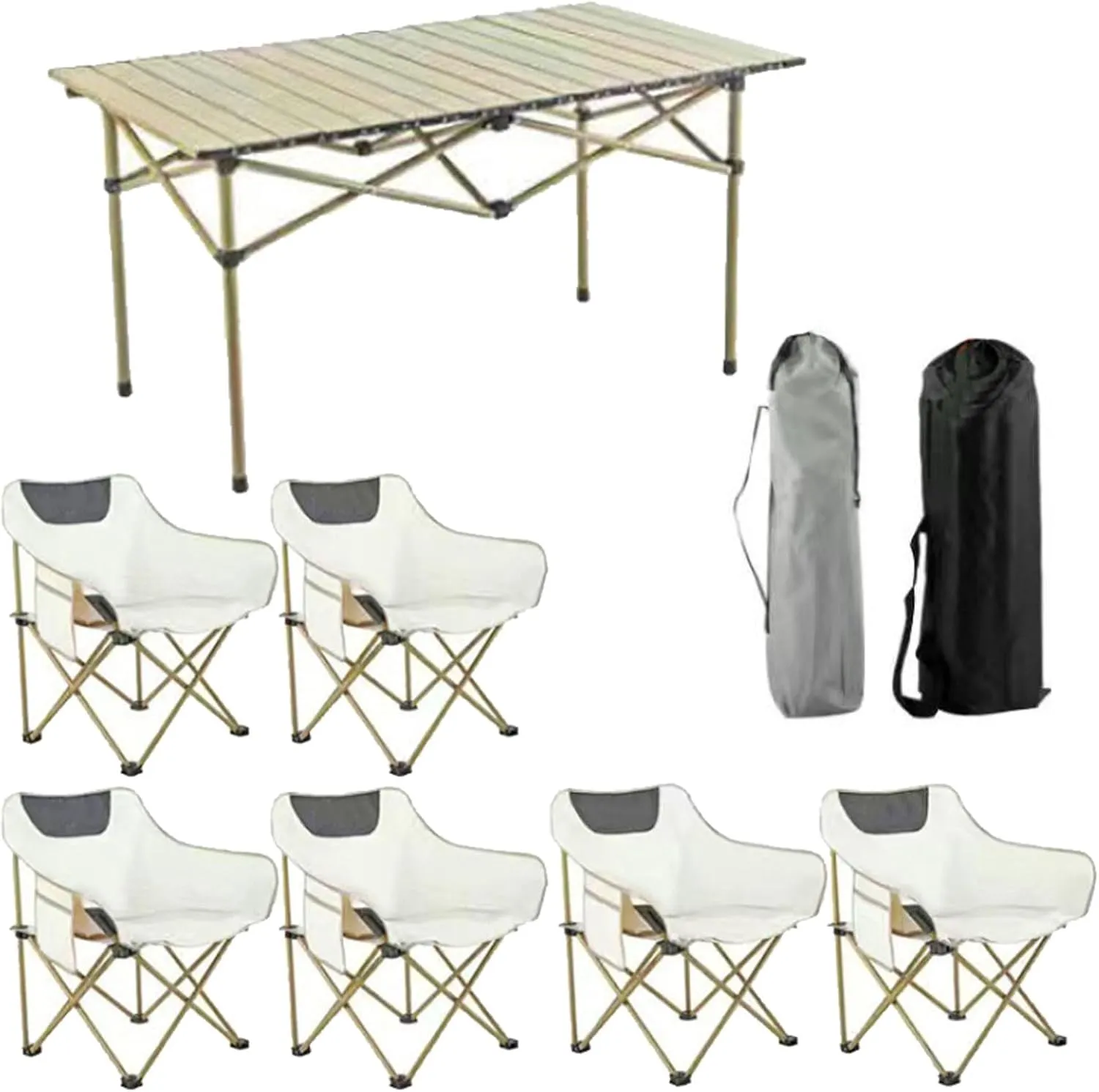 Portable Aluminum Roll Up Camping Table Set with Chairs Lightweight Picnic Table for BBQ Garden Hiking Fishing Foldable and Easy to Carry