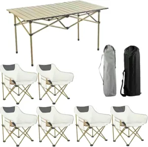 Portable Aluminum Roll Up Camping Table Set with Chairs Lightweight Picnic Table for BBQ Garden Hiking Fishing Foldable and Easy to Carry