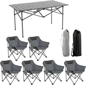 Portable Aluminum Roll up Camping Table with Air Set Lightweight Picnic Table for BBQ Garden Hiking Fishing Foldable and Portable for Outdoor Activities