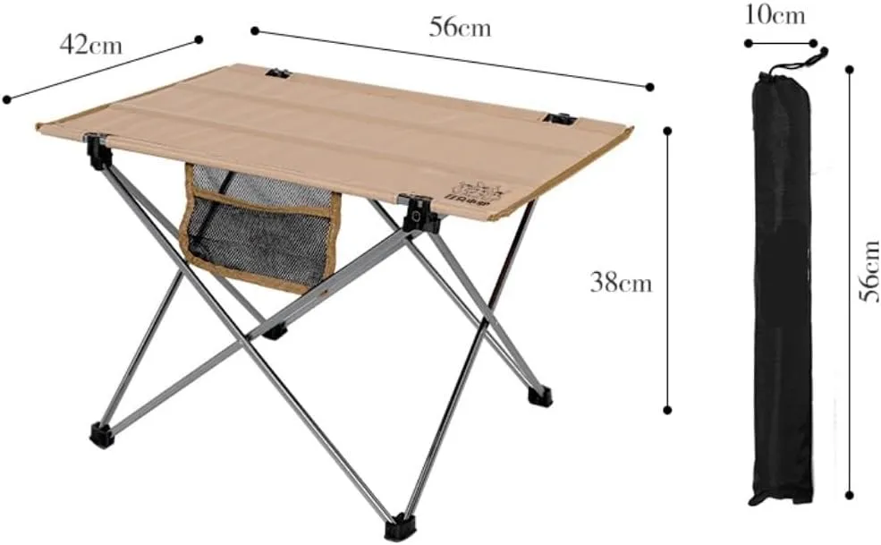 Portable Beach Table Camping Folding Table Aluminum Alloy Folding Portable Picnic Camping Table with Aluminum Legs Folding Camping Table, 42*56*38cm