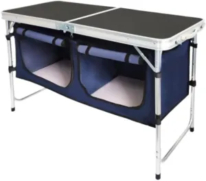 Portable Beach Table Folding Camping Table Aluminum Camping Table Picnic Table with Storage Adjustable Height for Outdoor Folding Camping Table, 120*47cm, Black