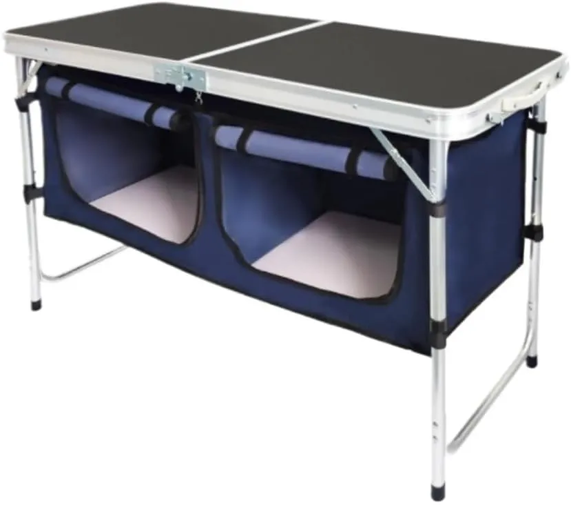 Portable Beach Table Folding Camping Table Aluminum Camping Table Picnic Table with Storage Adjustable Height for Outdoor Folding Camping Table, 120*47cm, Black