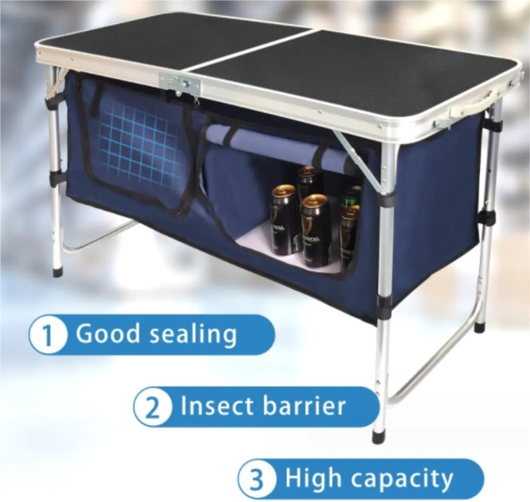 Portable Beach Table Folding Camping Table Aluminum Camping Table Picnic Table with Storage Adjustable Height for Outdoor Folding Camping Table, 120*47cm, Black