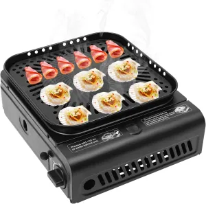 Portable Butane Gas Stove, 12.2 X 10.62 X 4.72in Portable Camping Barbecue Gas Stove, 2.3 Kw Heat Output With Non-Stick Grill Pan, Camping Stove (Black)
