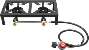 Portable Camping Double Burner Stove Outdoor Gas Stove Propane Cooker Camping Stoves with Adjustable 0-10PSI Regulator Hose, Burner for Outdoor Camping Picnics Barbecues