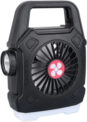 Portable Camping Fan with Light Multifunctional Outdoor Flashlight USB Charging Hanging Tent Light Black