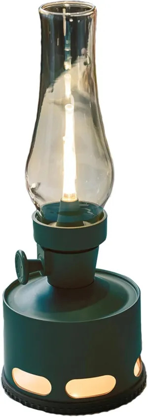 Portable Camping Lantern with Flickering Candlelight, 9-Level Dimming LED Bedside Lamp, Blow-to-Off and Gravity Sensor Function, for Bedroom, Patio,Forest Green