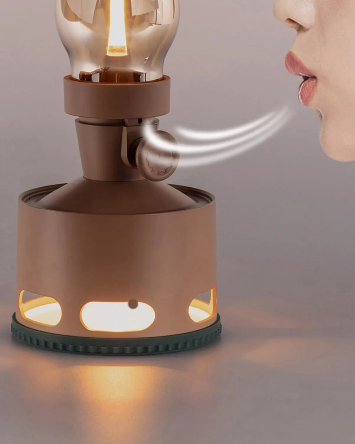 Portable Camping Lantern with Flickering Candlelight, 9-Level Dimming LED Bedside Lamp, Blow-to-Off and Gravity Sensor Function, for Bedroom, Patio,Forest Green