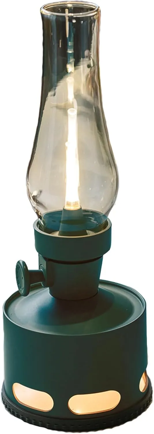 Portable Camping Lantern with Flickering Candlelight, 9-Level Dimming LED Bedside Lamp, Blow-to-Off and Gravity Sensor Function, for Bedroom, Patio,Forest Green