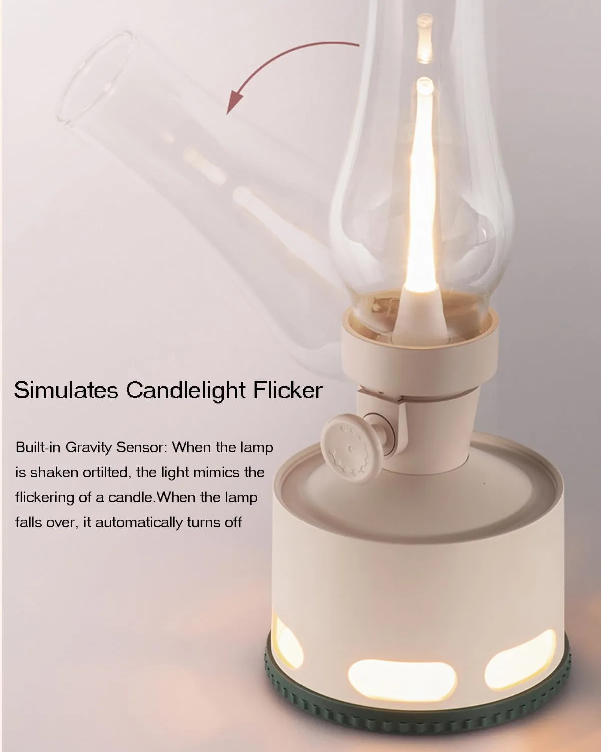 Portable Camping Lantern with Flickering Candlelight, 9-Level Dimming LED Bedside Lamp, Blow-to-Off and Gravity Sensor Function, for Bedroom, Patio,Magnolia White