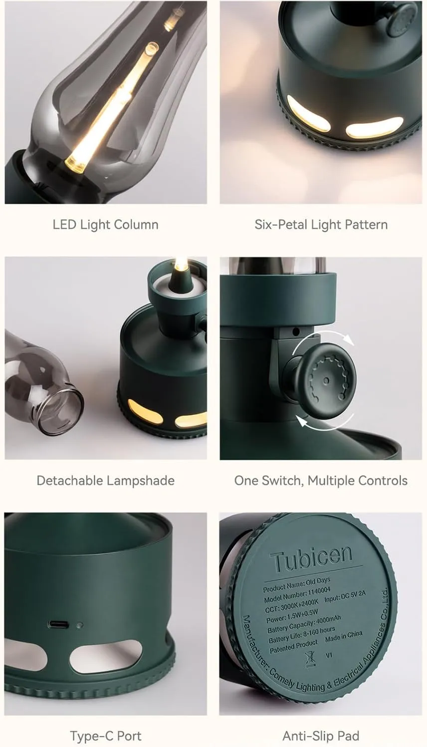 Portable Camping Lantern with Flickering Candlelight, 9-Level Dimming LED Bedside Lamp, Blow-to-Off and Gravity Sensor Function, for Bedroom, Patio,Magnolia White