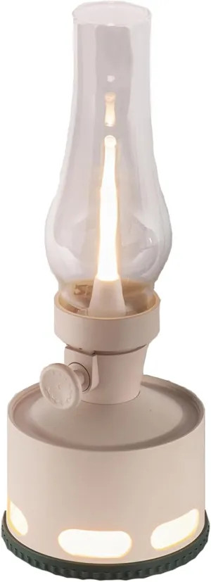 Portable Camping Lantern with Flickering Candlelight, 9-Level Dimming LED Bedside Lamp, Blow-to-Off and Gravity Sensor Function, for Bedroom, Patio,Magnolia White