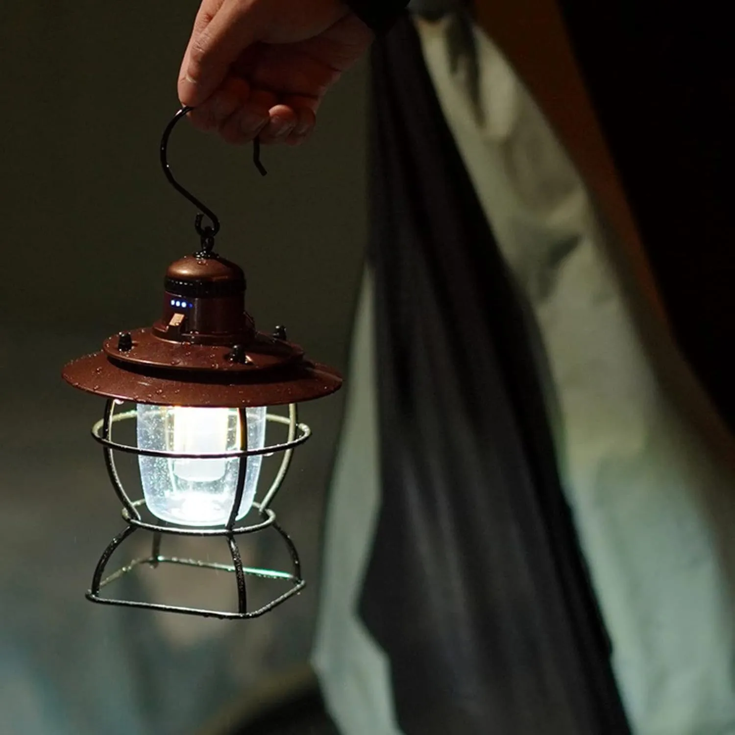 Portable Camping Light Hanging Lamp USB Rechargeable LED Retro Camping Lantern Tent Light for Outdoor Camping Hiking Fishing Red(Brown)