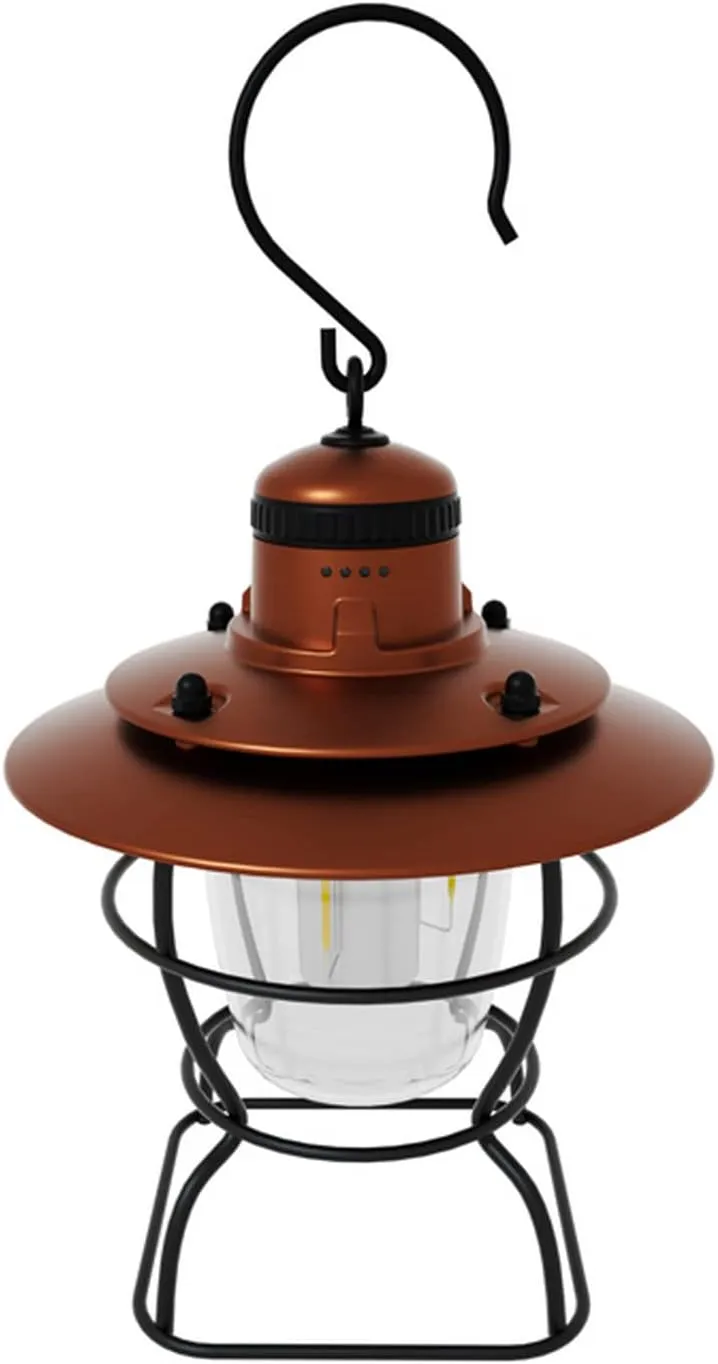 Portable Camping Light Hanging Lamp USB Rechargeable LED Retro Camping Lantern Tent Light for Outdoor Camping Hiking Fishing Red(Brown)