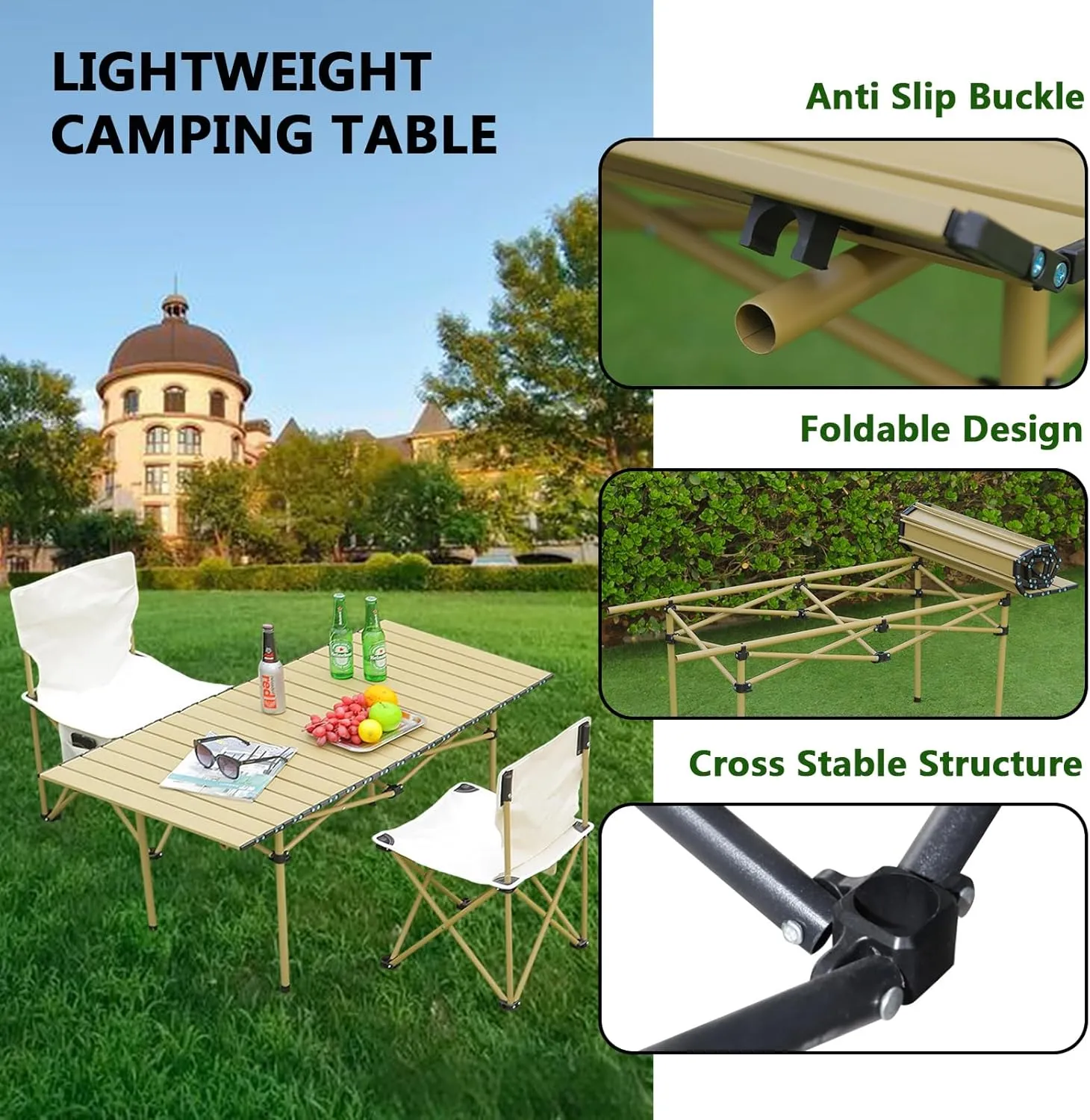 Portable Camping Side Table, Lightweight Aluminum Folding Table with Carry Bag, Ideal for Picnic, BBQ, Cooking, and Outdoor Activities Black 120×55×50cm/47×21×19.7in