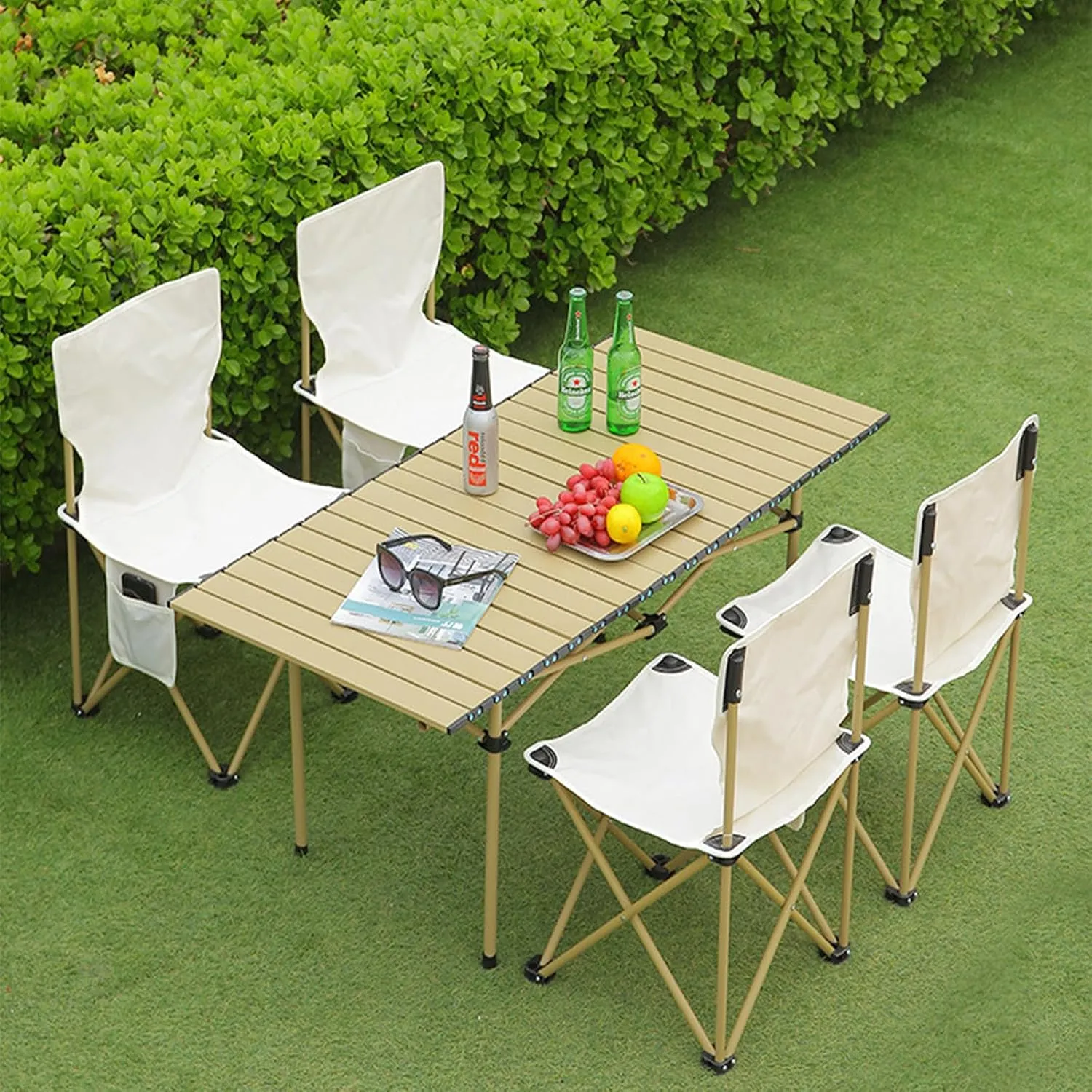 Portable Camping Side Table, Lightweight Aluminum Folding Table with Carry Bag, Ideal for Picnic, BBQ, Cooking, and Outdoor Activities Black 120×55×50cm/47×21×19.7in