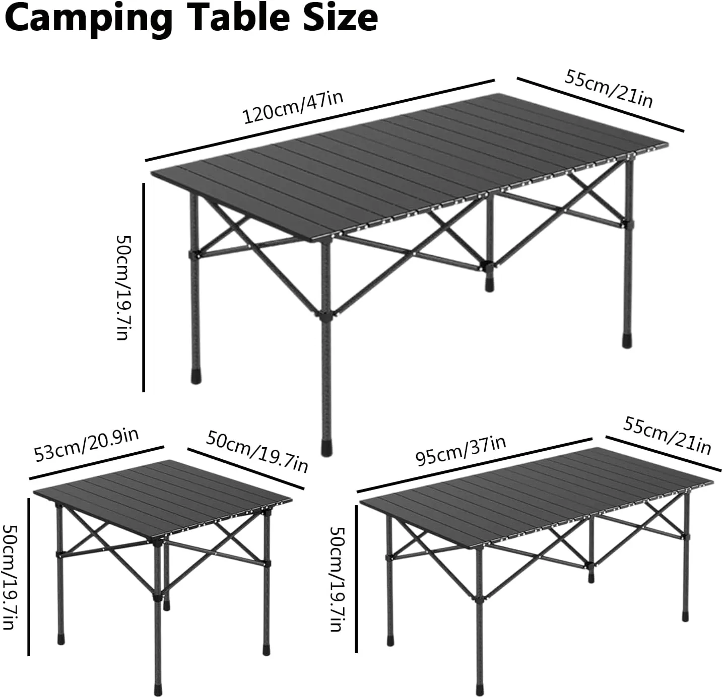 Portable Camping Side Table, Lightweight Aluminum Folding Table with Carry Bag, Ideal for Picnic, BBQ, Cooking, and Outdoor Activities Black 120×55×50cm/47×21×19.7in