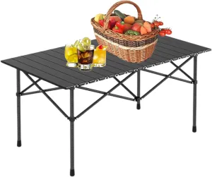 Portable Camping Side Table, Lightweight Aluminum Folding Table with Carry Bag, Ideal for Picnic, BBQ, Cooking, and Outdoor Activities Black 120×55×50cm/47×21×19.7in